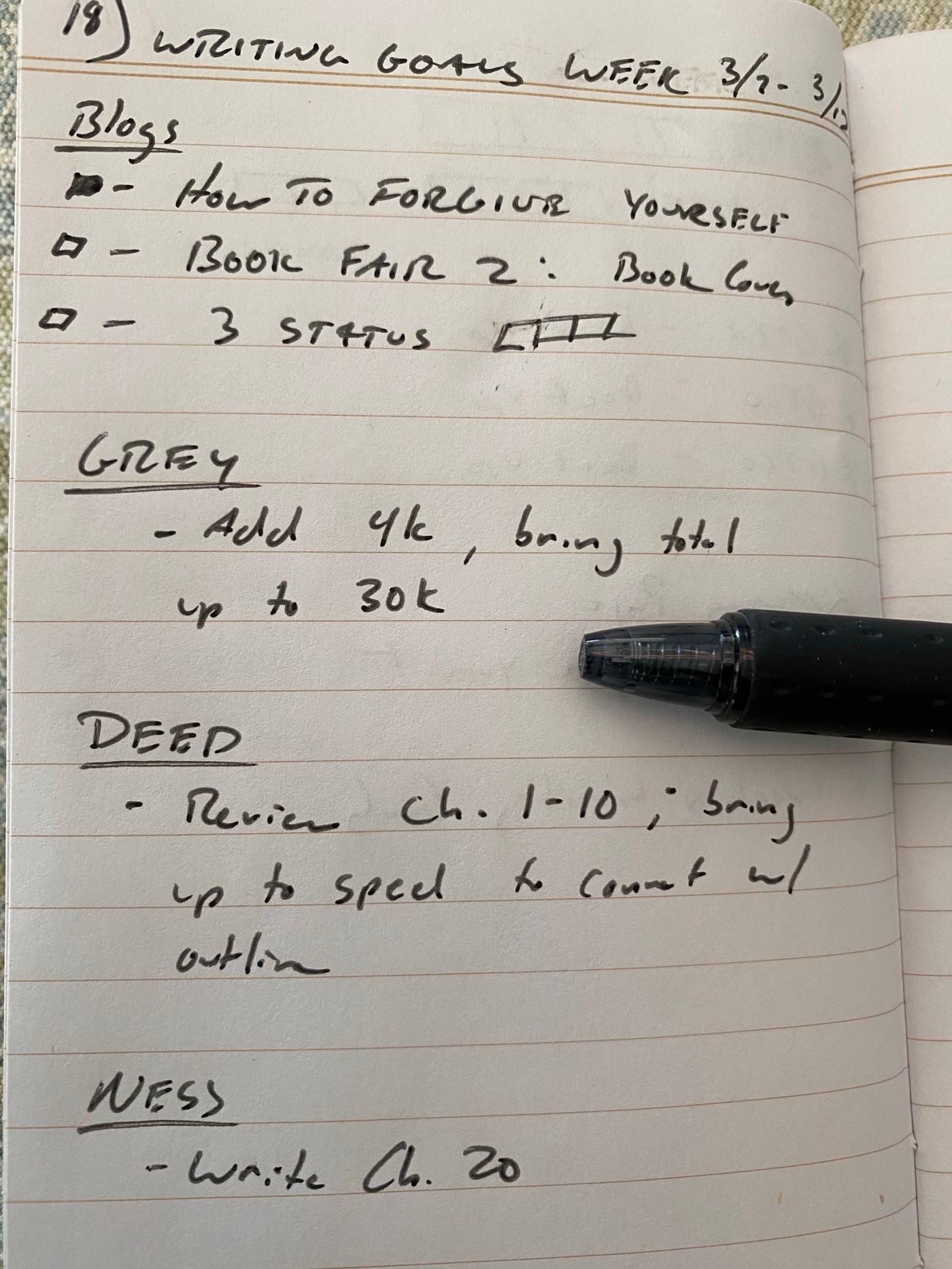 Writing Goals 3/7 to 3/13