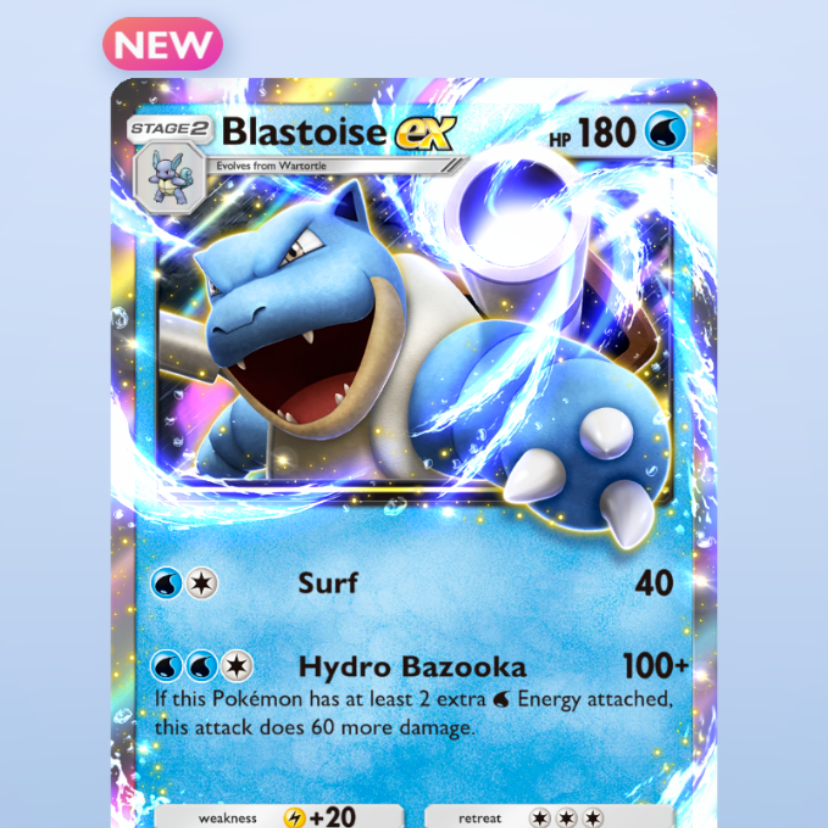 A Blastoise ex card from the new Pokemon TCG Pocket app.