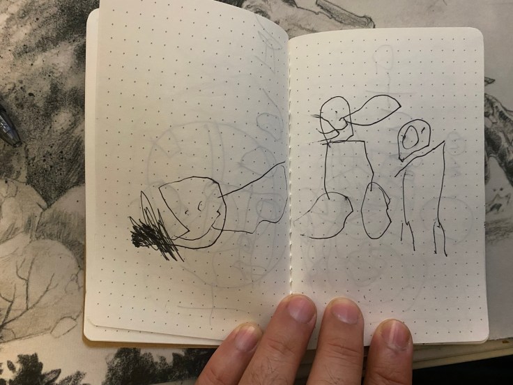 A kid's drawing of his dad and himself. 